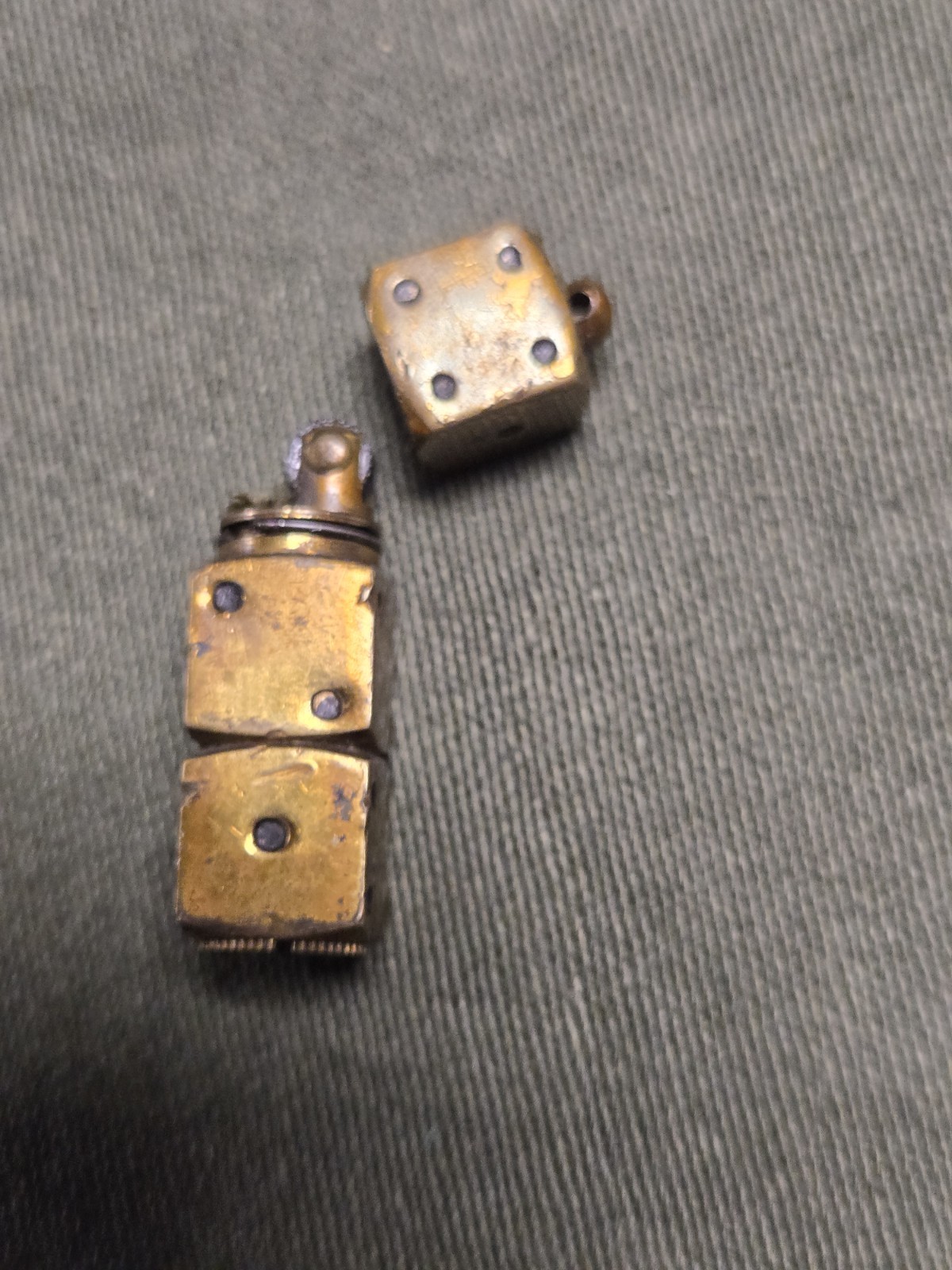 Rare Old Antique Solid Brass 1940's Era petrol lighter shaped like dice Japan