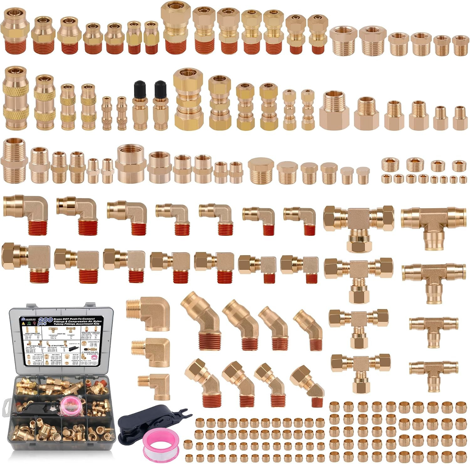 200 Pcs Brass DOT Air Brake Line & Compression Fittings Kit