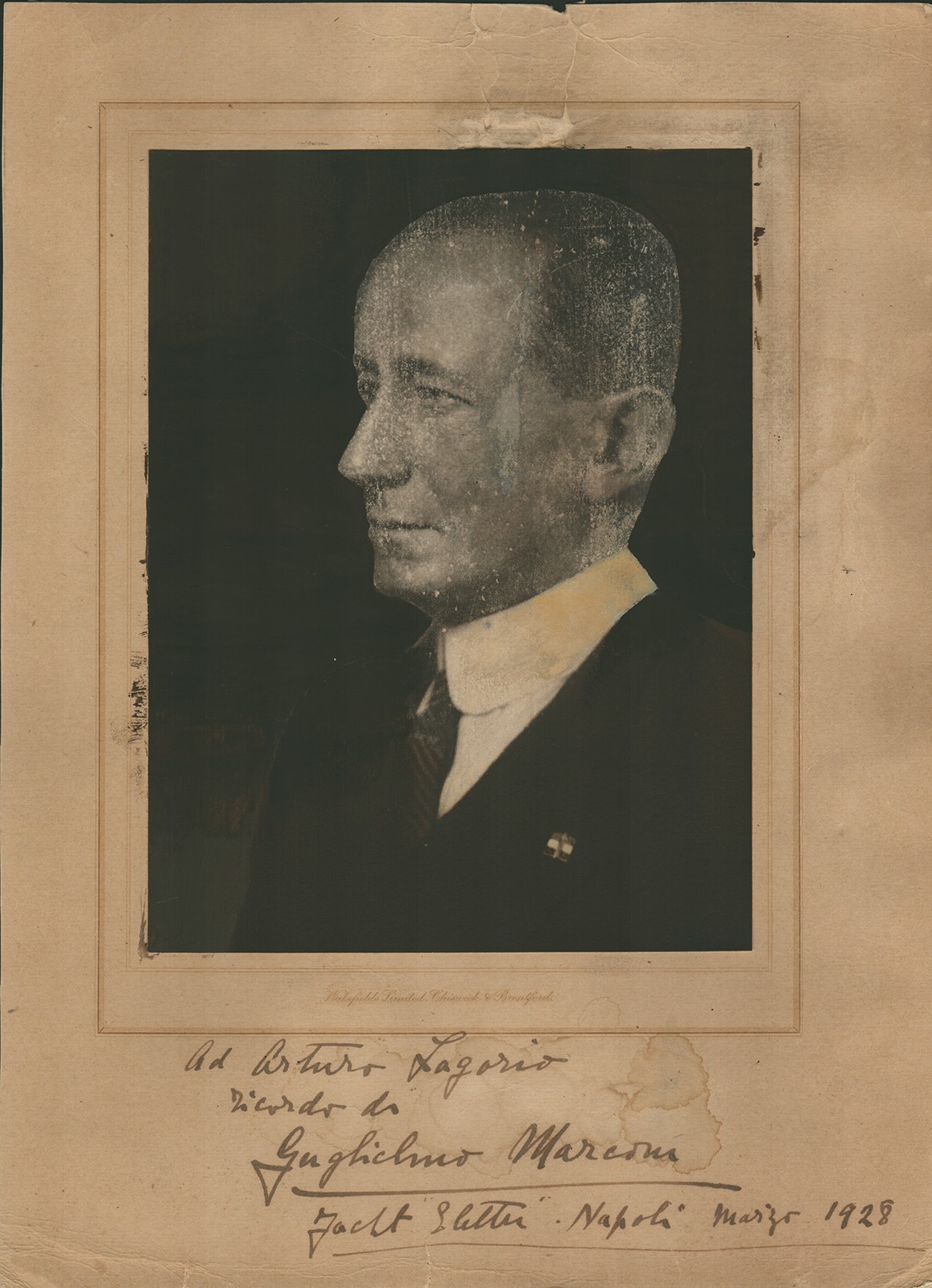 GUGLIELMO M. MARCONI - INSCRIBED PHOTOGRAPH MOUNT SIGNED 3/1928