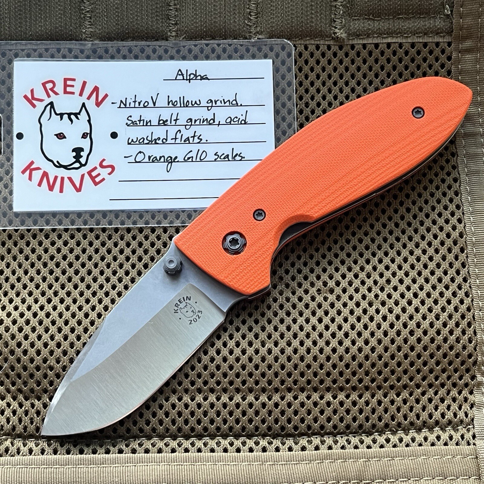 Tom Krein Knives Alpha Liner Lock Nitro V Hollow Grind Orange G10 BRNLY Case EDC
