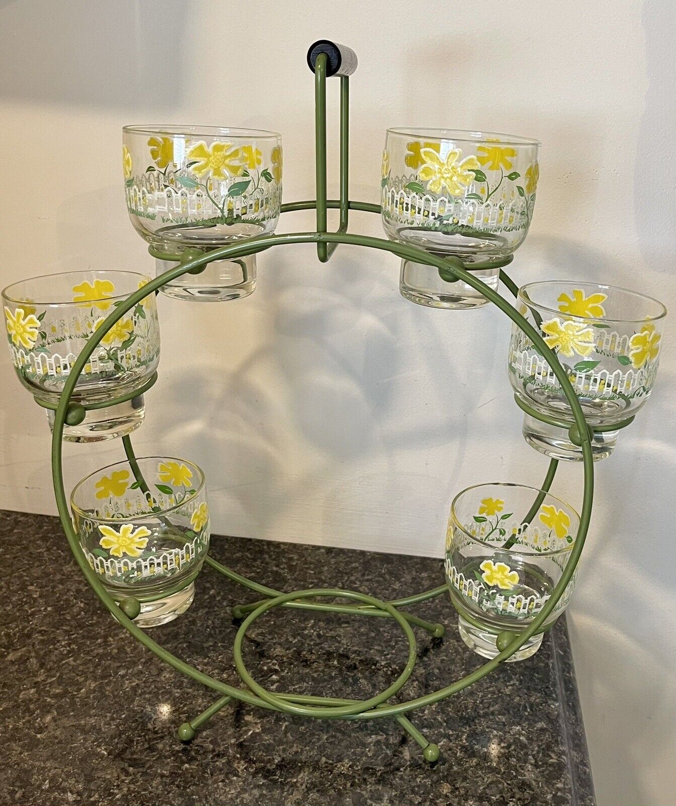 READ Vintage Culver ? Cocktail Carousel Floral Yellow Green READ Lowball
