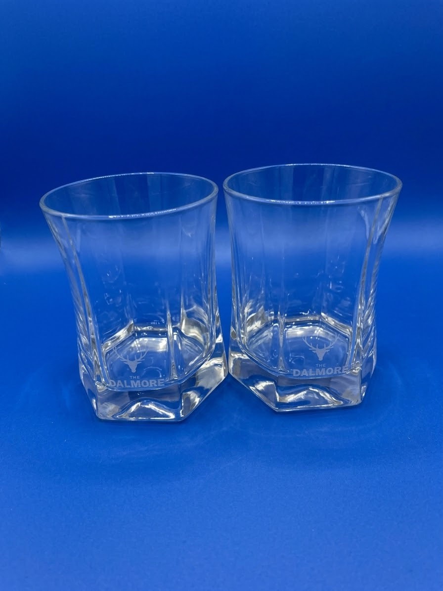 The Dalmore Scotch Whiskey Glasses Set of 2-6 Sided 8oz. Weighted Bottom
