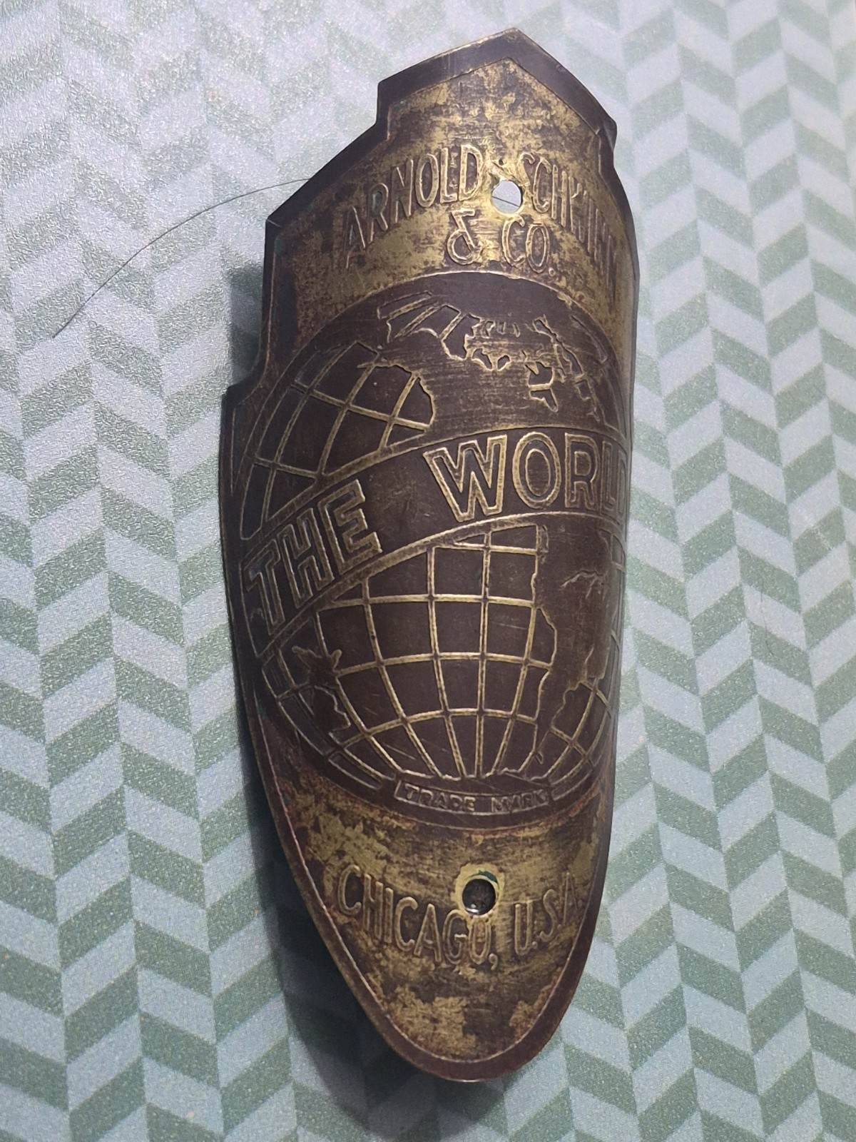 Vintage Prewar Postwar Schwinn The World Bicycle Head Badge Autocycle Whizzer Dx