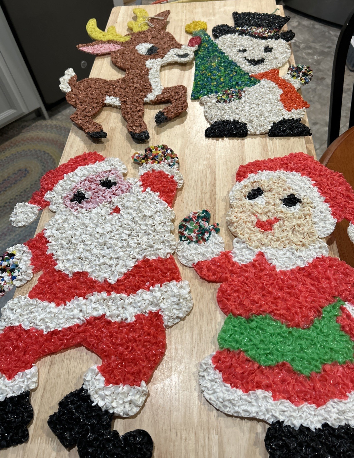 Vtg Set 4 1970's Melted Plastic Popcorn Xmas Decor. See Pics. Look Nice.