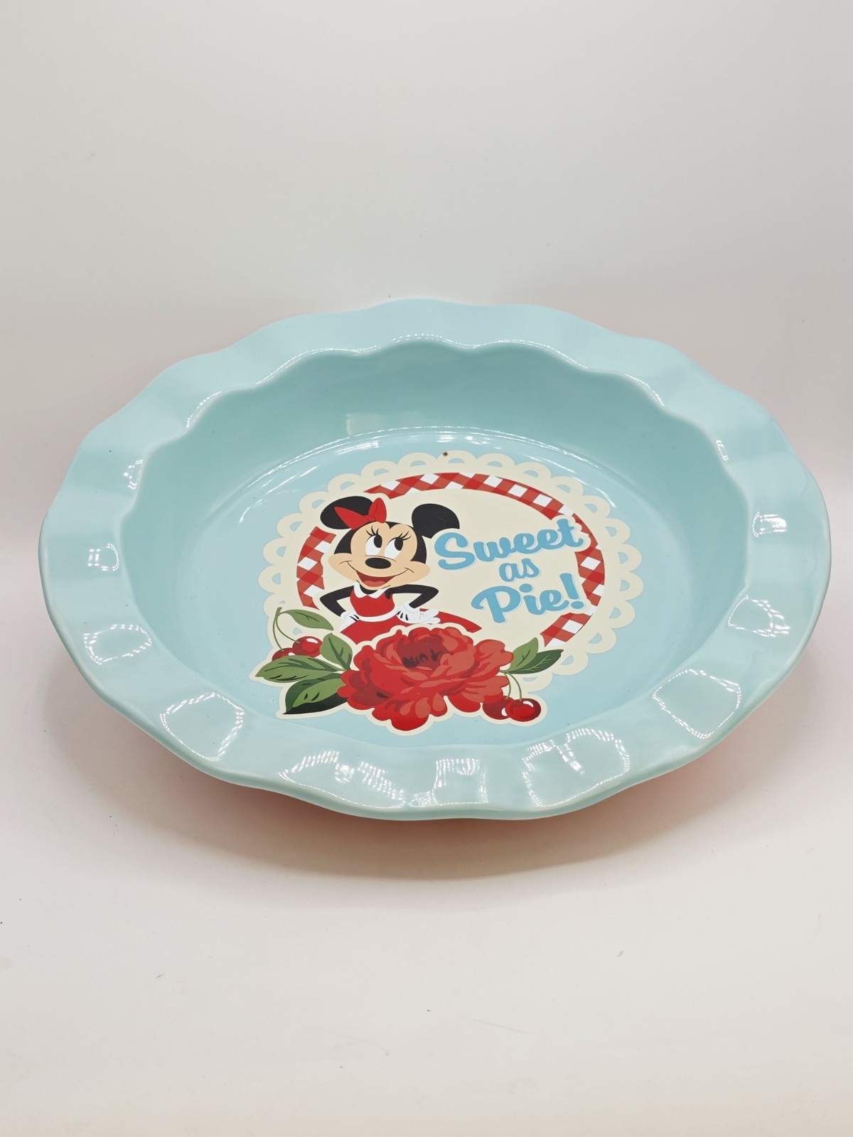 Disney Parks Sweet as Pie-Dish Minnie Mouse Plate Bakeware Gingham *HTF Blue