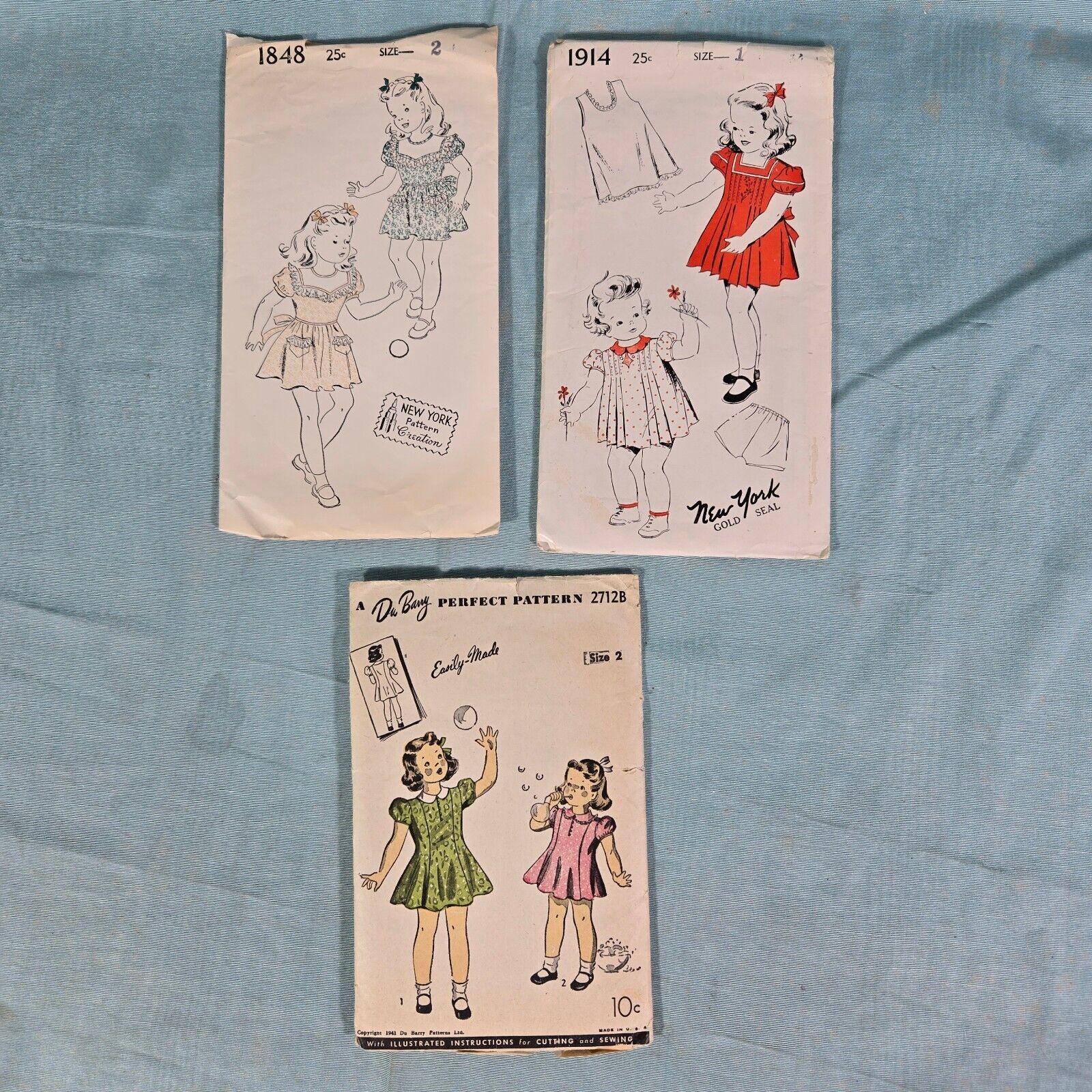 VTG 1940s 50s New York Du Barry Sewing Patterns Toddler Girls Dress Sizes 1 & 2