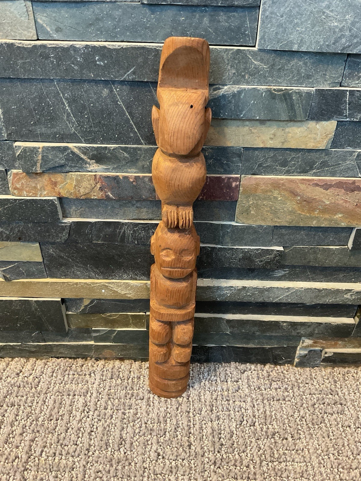 Vintage Unfinished Totem Pole 14”