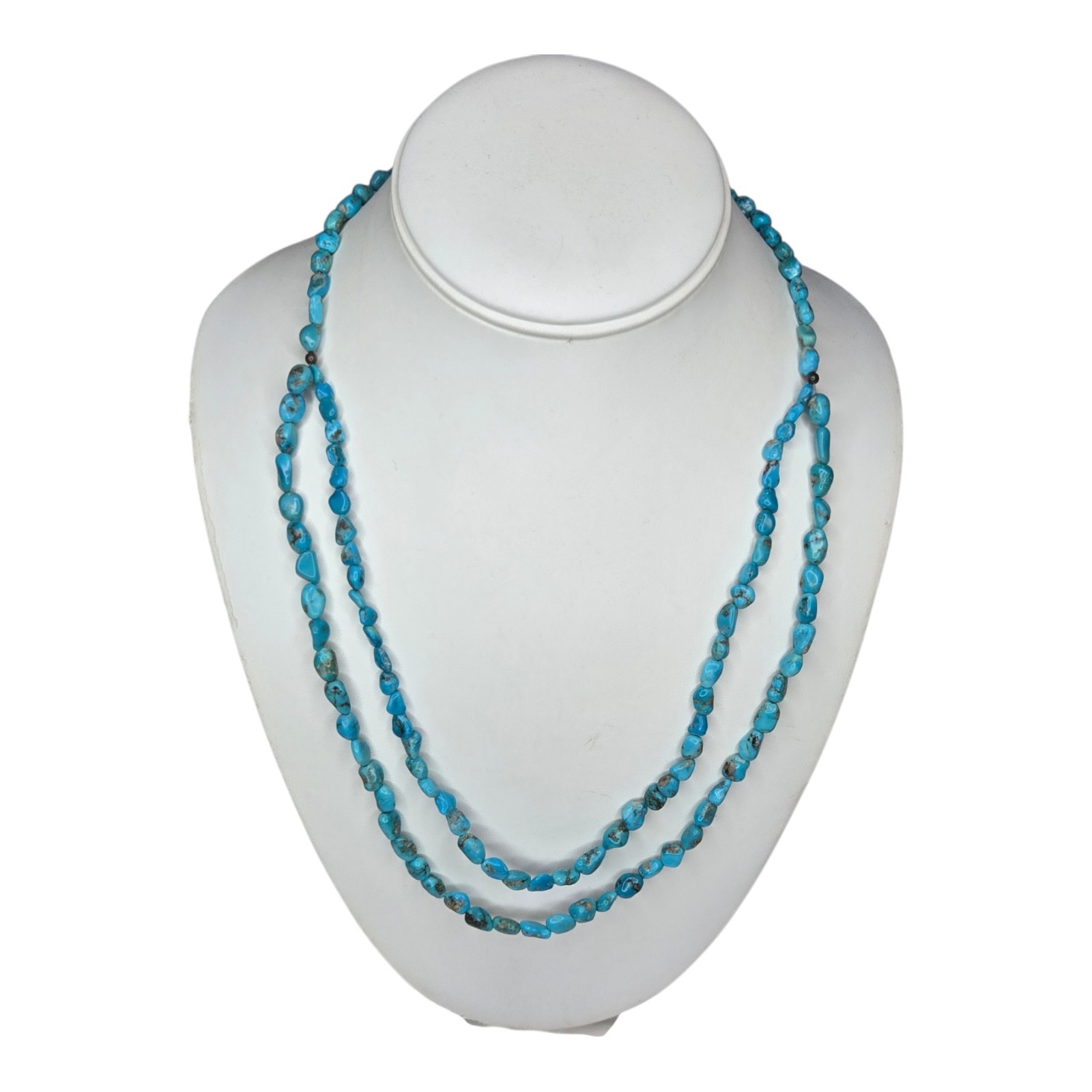 Vintage Double Strand Necklace Turquoise Nugget 22 Inch Blue Southwestern