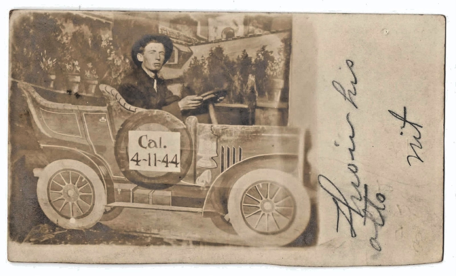 1910s~VICTORIAN MAN IN ROADSTER CAR~NOVELTY STUDIO PROP REAL PHOTO POSTCARD