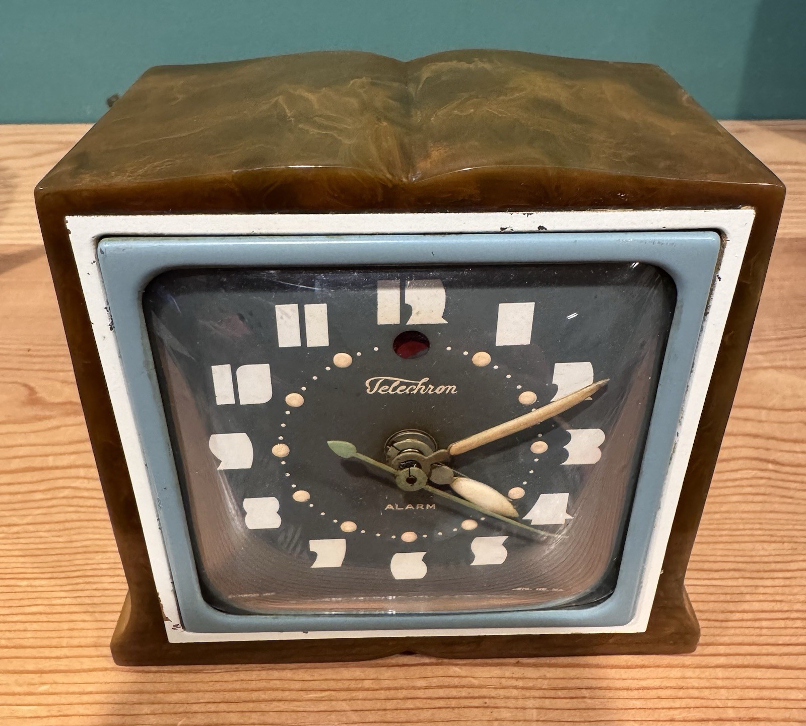 Green Swirl Bakelite Catalin Telechron Clock - Vintage