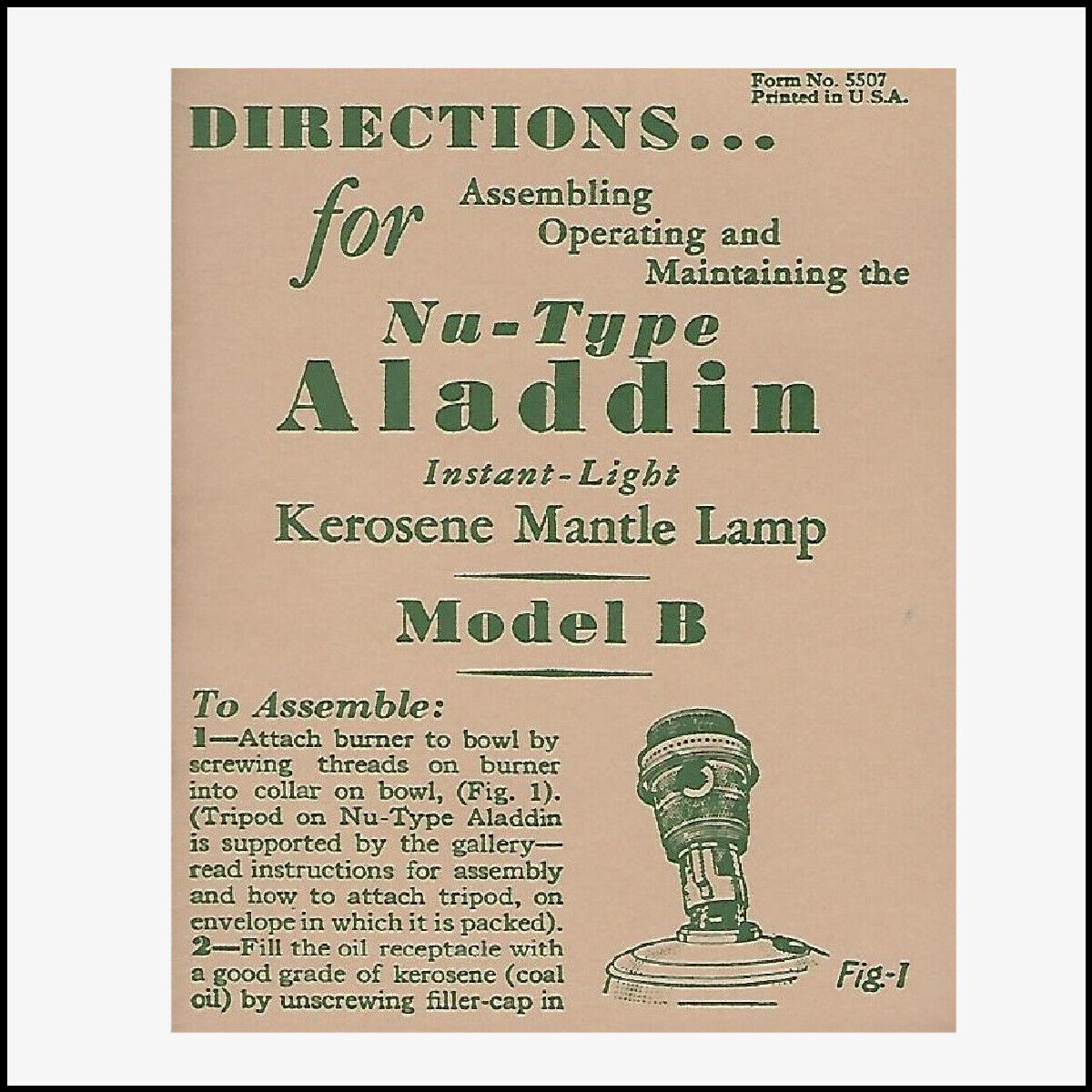 ALADDIN LAMP MODEL B INSTRUCTION BOOKLET 8 PAGE REPRODUCTION OF 1930\'s ORIGINAL