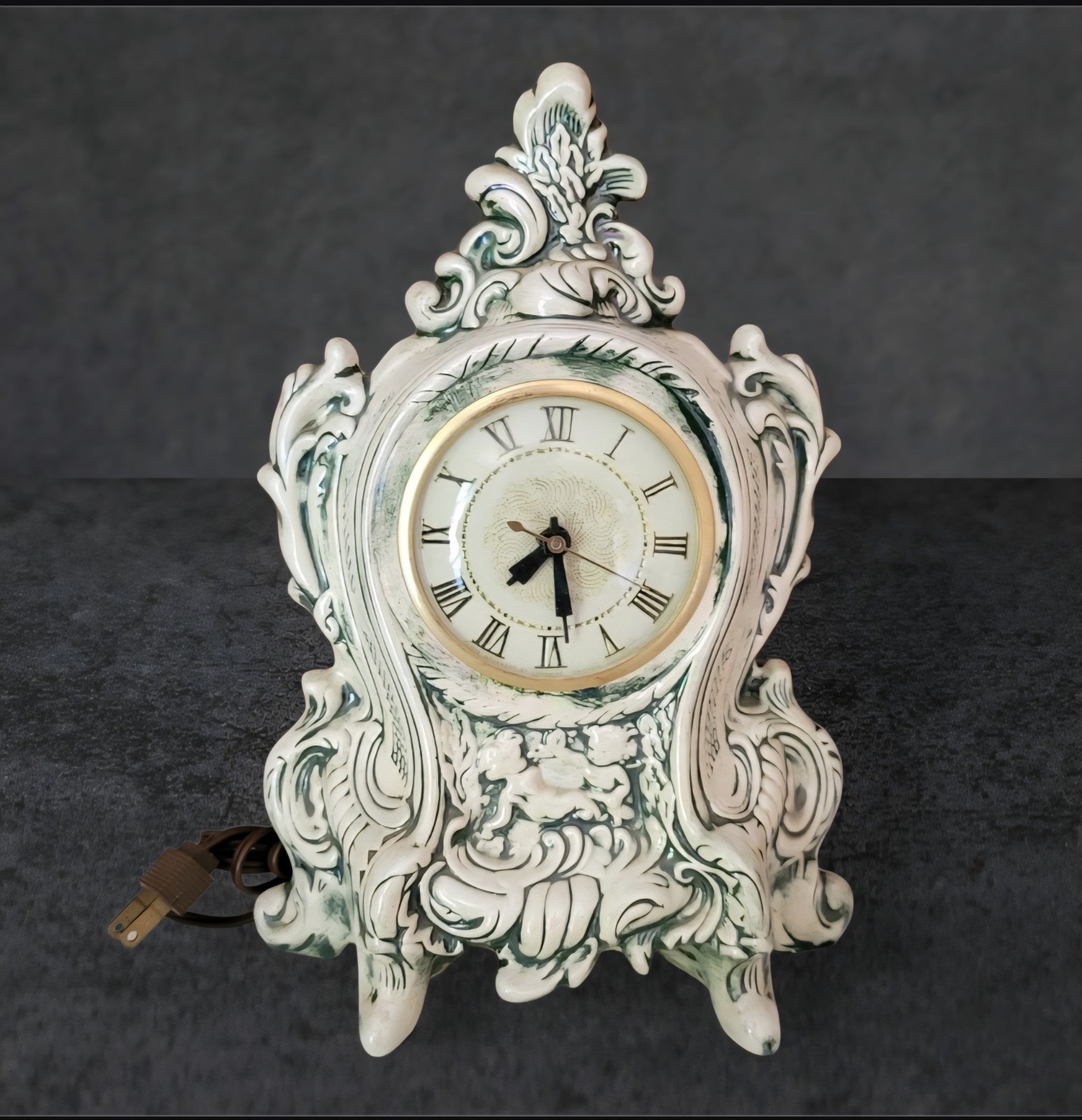 VTG Lanshire Victorian Style Electric  Porcelain Mantle Clock 11\