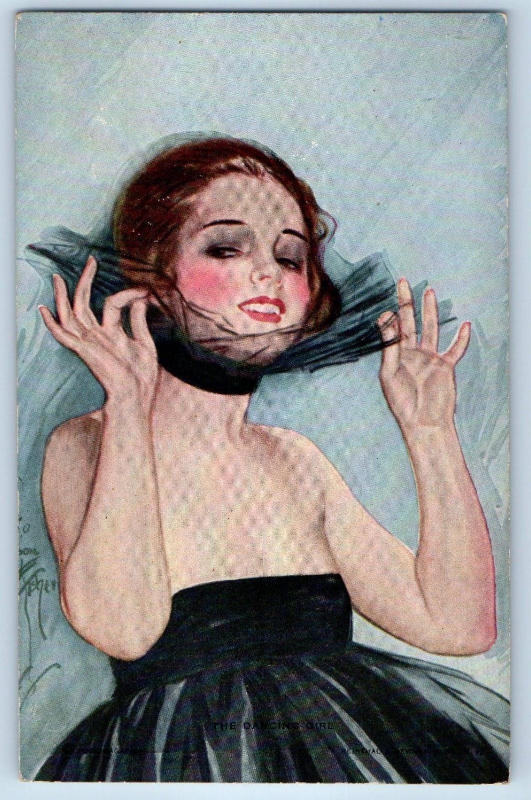 c1910\'s Pretty Woman Black Dress Signed Artist Antique Posted Postcard