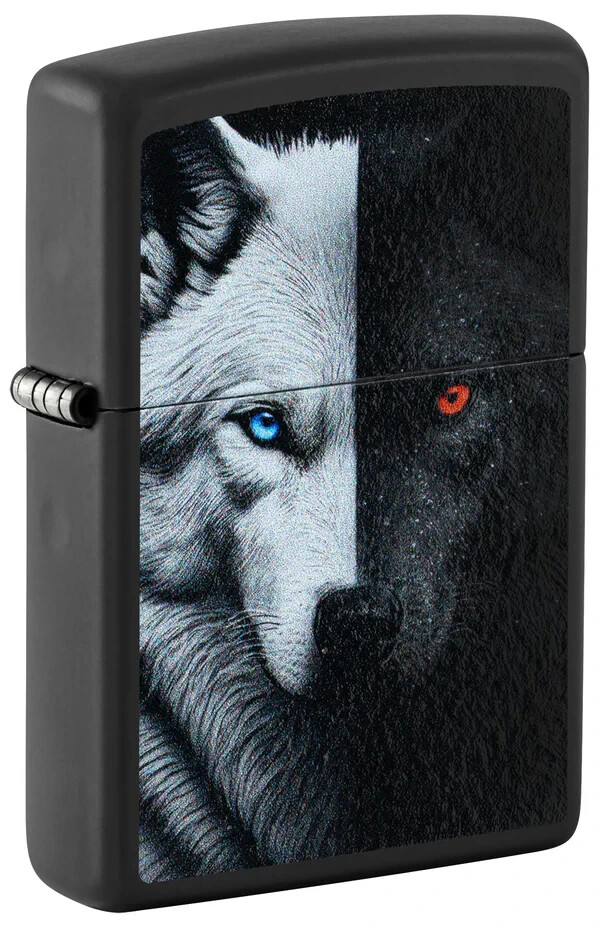 Zippo Two Wolves Design Black Matte Color Image 46694