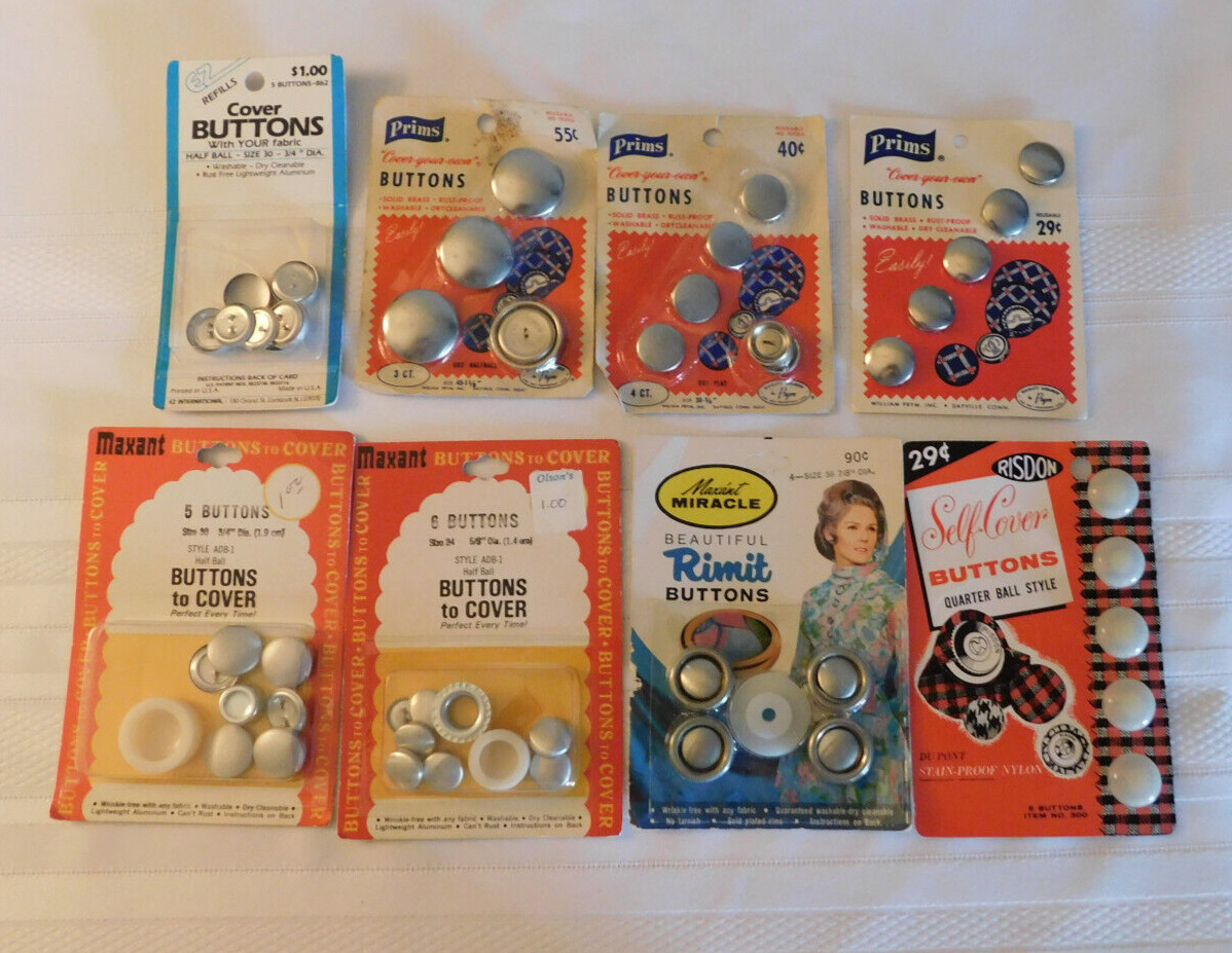 Vintage 1970s Prims EZ Maxant Risdon Cover Your Own Buttons Lot of 8 Cards Round