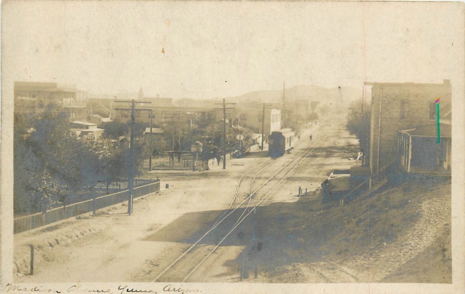 RPPC Madison Avenue Yuma Arizona Streetcar Train Tracks Early 1900s