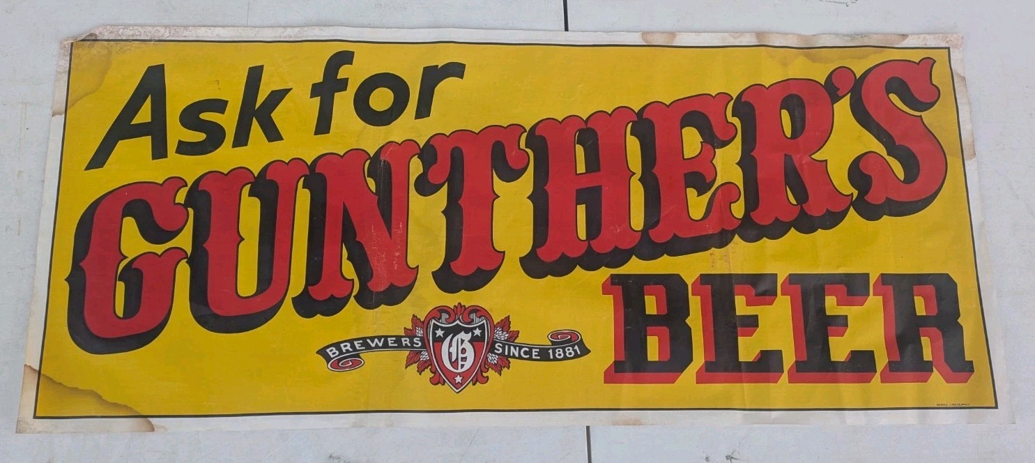 Vintage Ask For Gunthers Beer Canvas Banner Grinnel Litho Co Vintage Ask For Gunthers Beer Canvas Banner Grinnel Litho Co