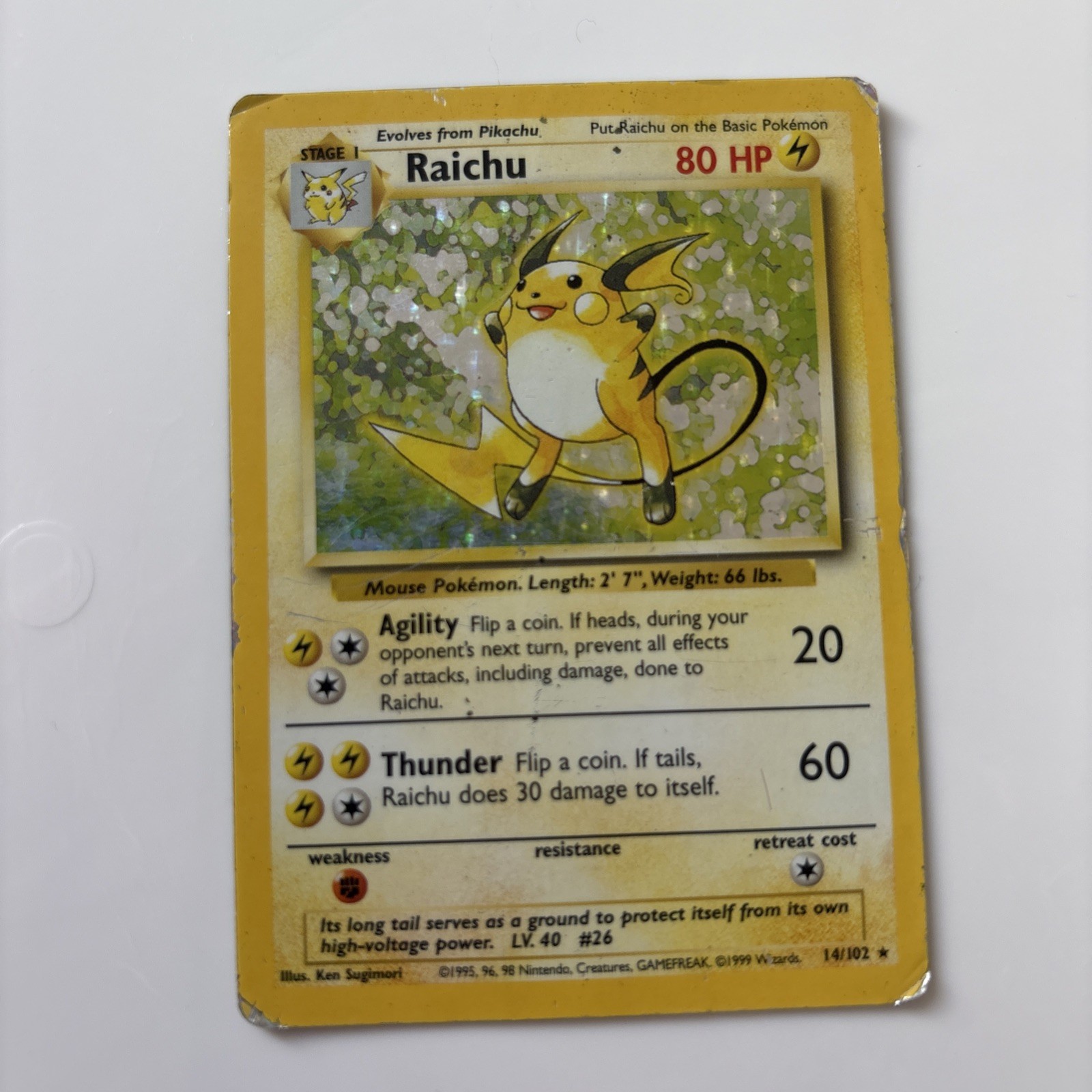 Pokémon TCG Base Set Raichu 14/102 Unlimited Holo Rare English 1999 80 HP