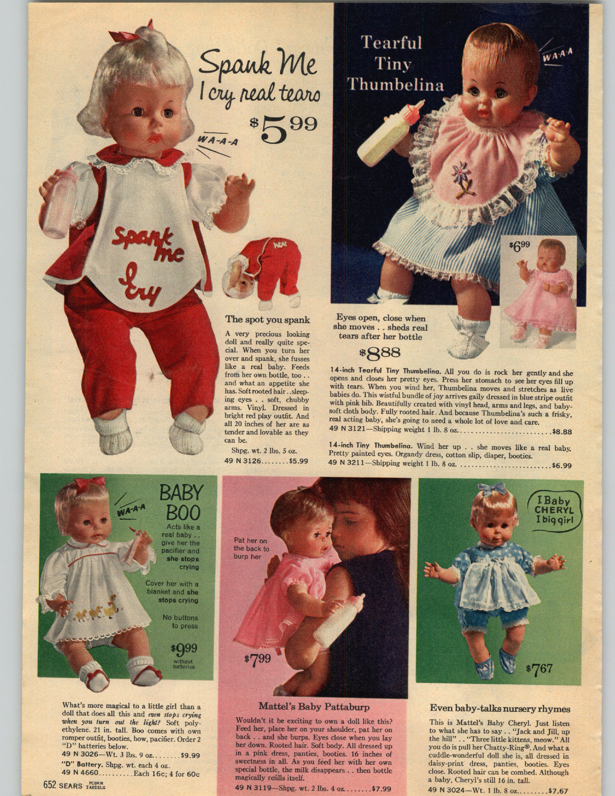 1965 PAPER AD Ideal Thumbelina Doll Spank Me Mattel Baby Pattaburp First Step