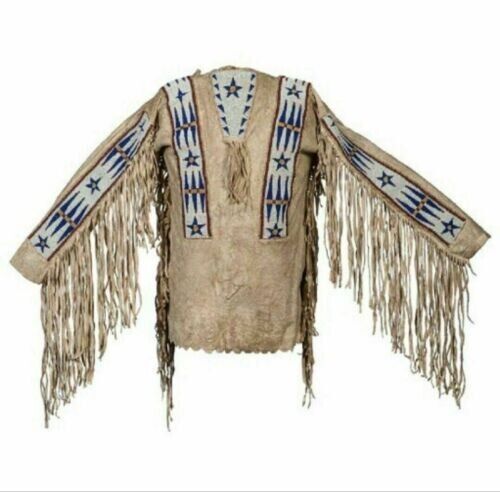 Old Style American Buckskin Buffalo Beaded Fringes Powwow Regalia War Shirt NW07