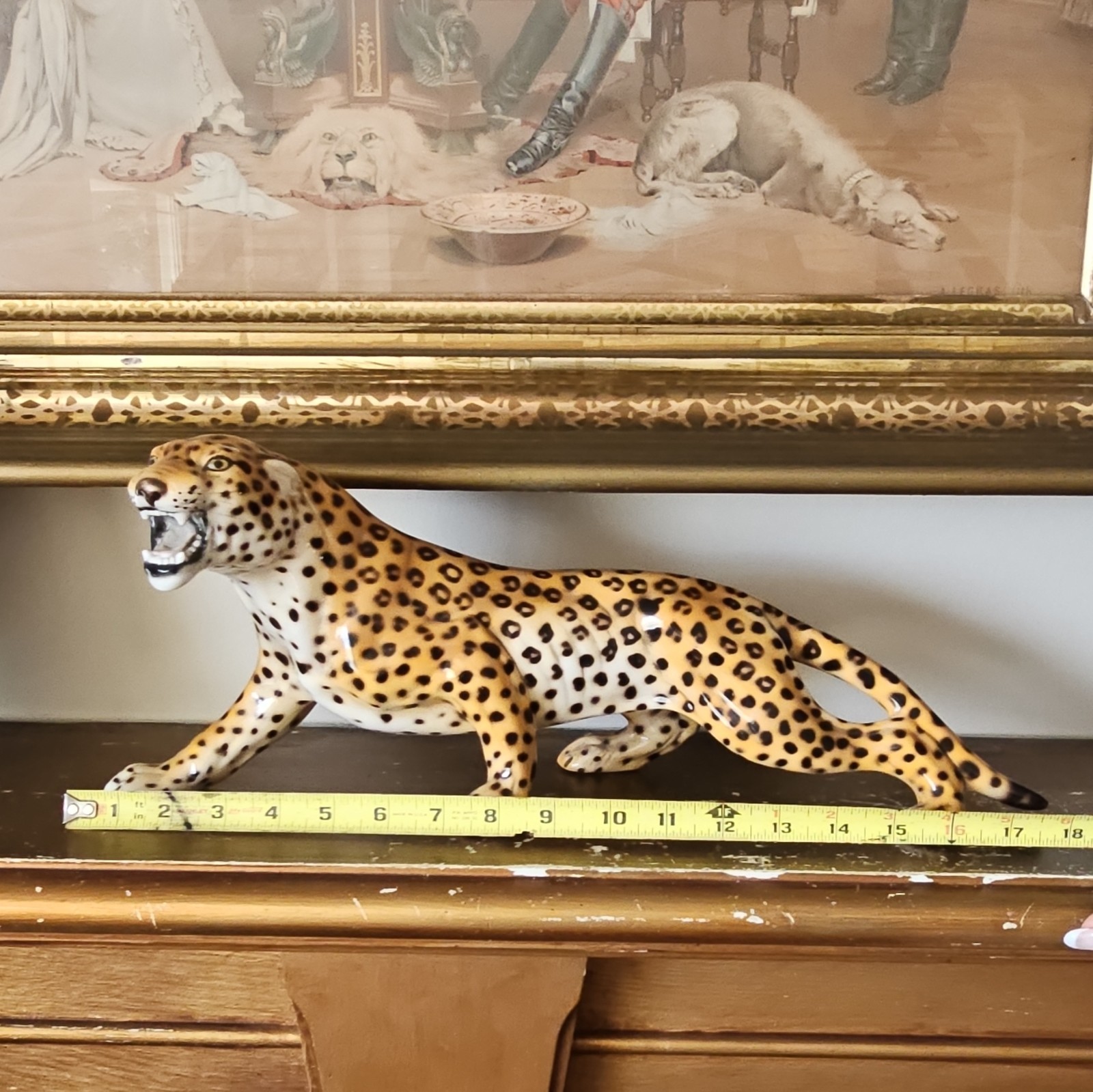 Italian Hand-Painted Ceramic Leopard Sculpture Giovanni Ronzan Made in Italy