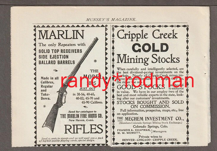 1896 CRIPPLE CREEK Mining AD~Mechem Investment~McDONALD'S LILY CREAM/Eastport ME