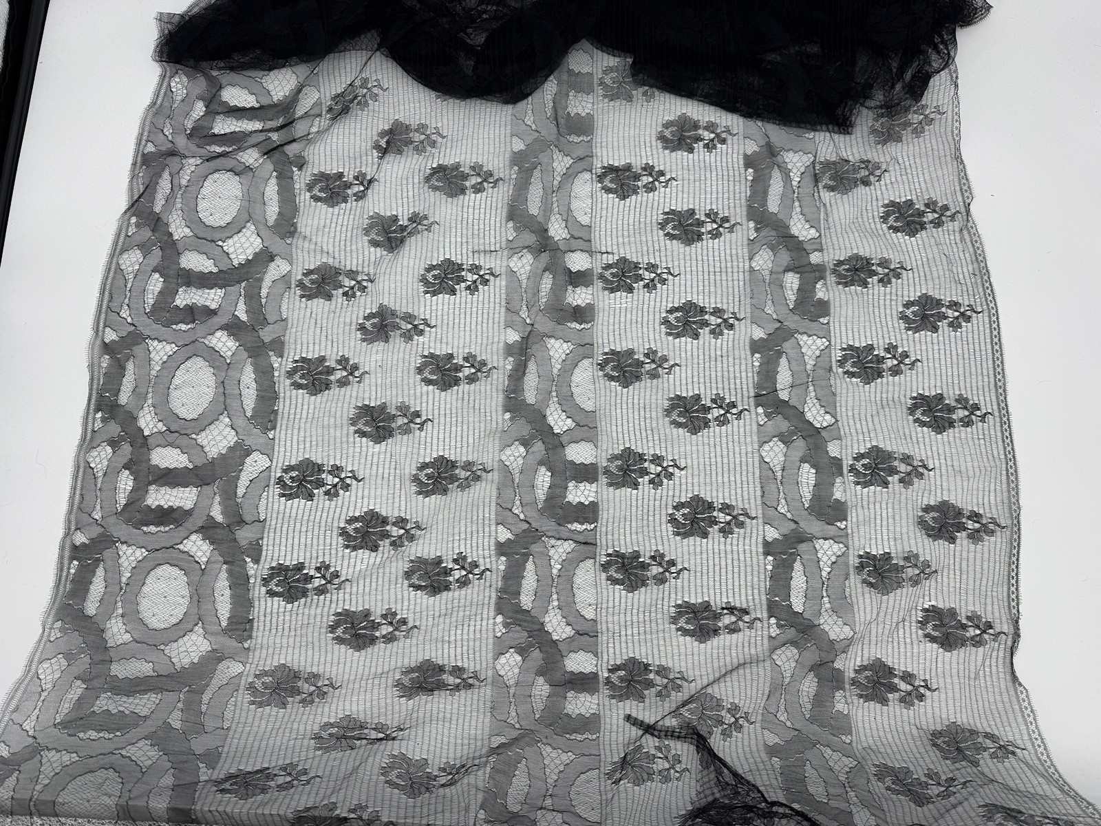 Rare Antique 1920s French Chantilly Lace Yardage Art Deco Geometric/Floral 4 Yds