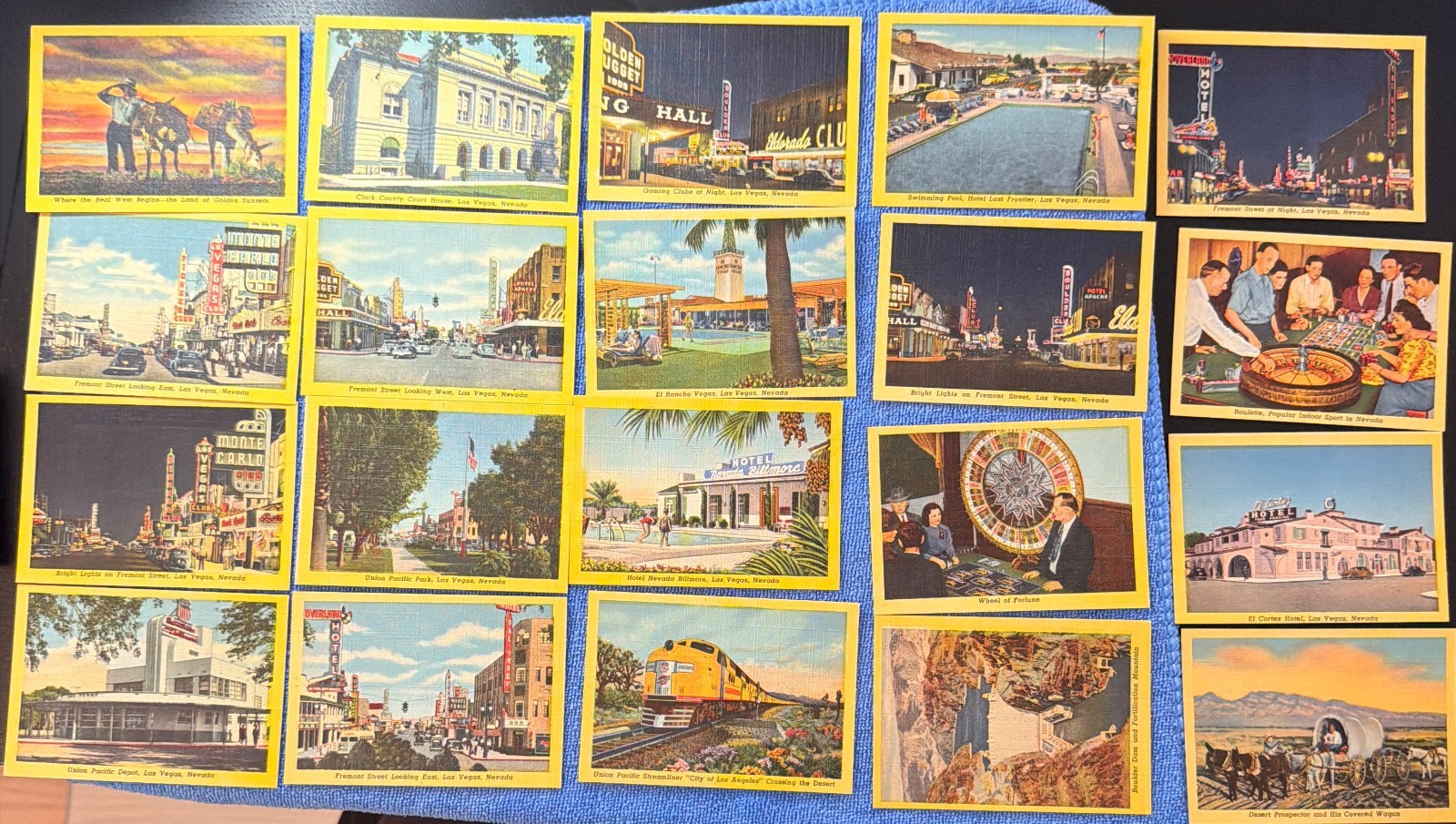 Vintage 1940s Las Vegas & Big Bear Lake Linen Postcard Folders Fremont El Rancho
