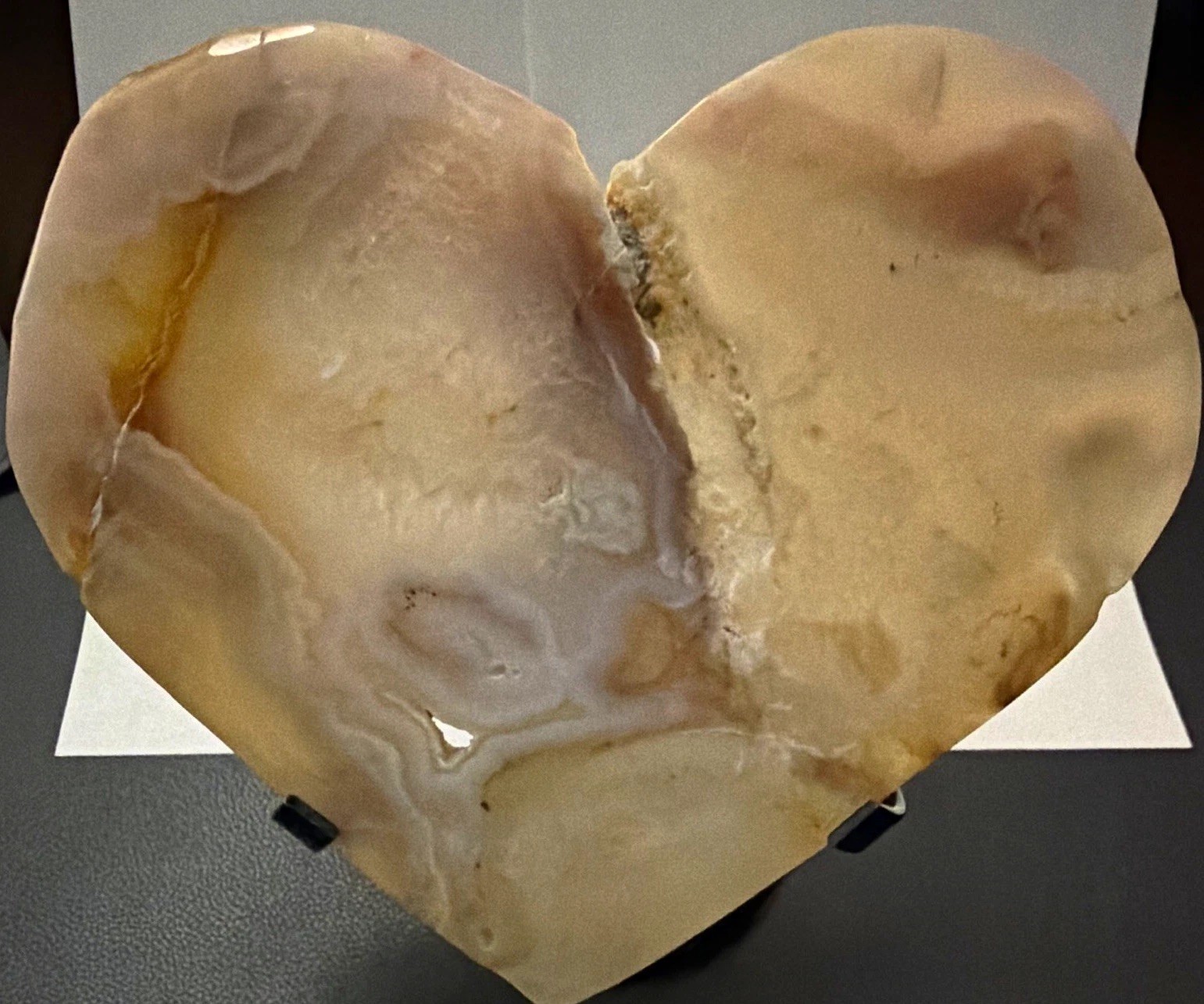 Heart-Shaped Polished Agate Crystal Slab Display Specimen on Stand, 