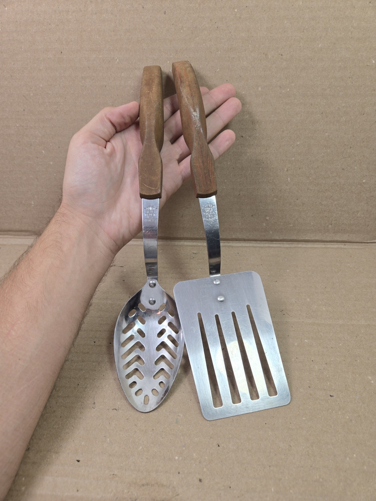 VTG Cutco No. 13 & 16 Slotted Spoon & Spatula Set Kitchen Utensils Wood Handles
