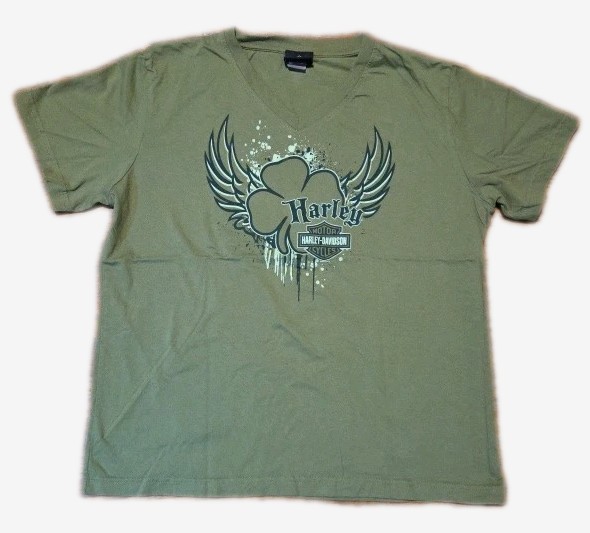 Harley-Davidson T-Shirt Olive Green Woman\'s XL 4 Leaf Clover Dublin Ireland 2012 Harley-Davidson T-Shirt Olive Green Woman\'s XL 4 Leaf Clover Dublin Ireland 2012