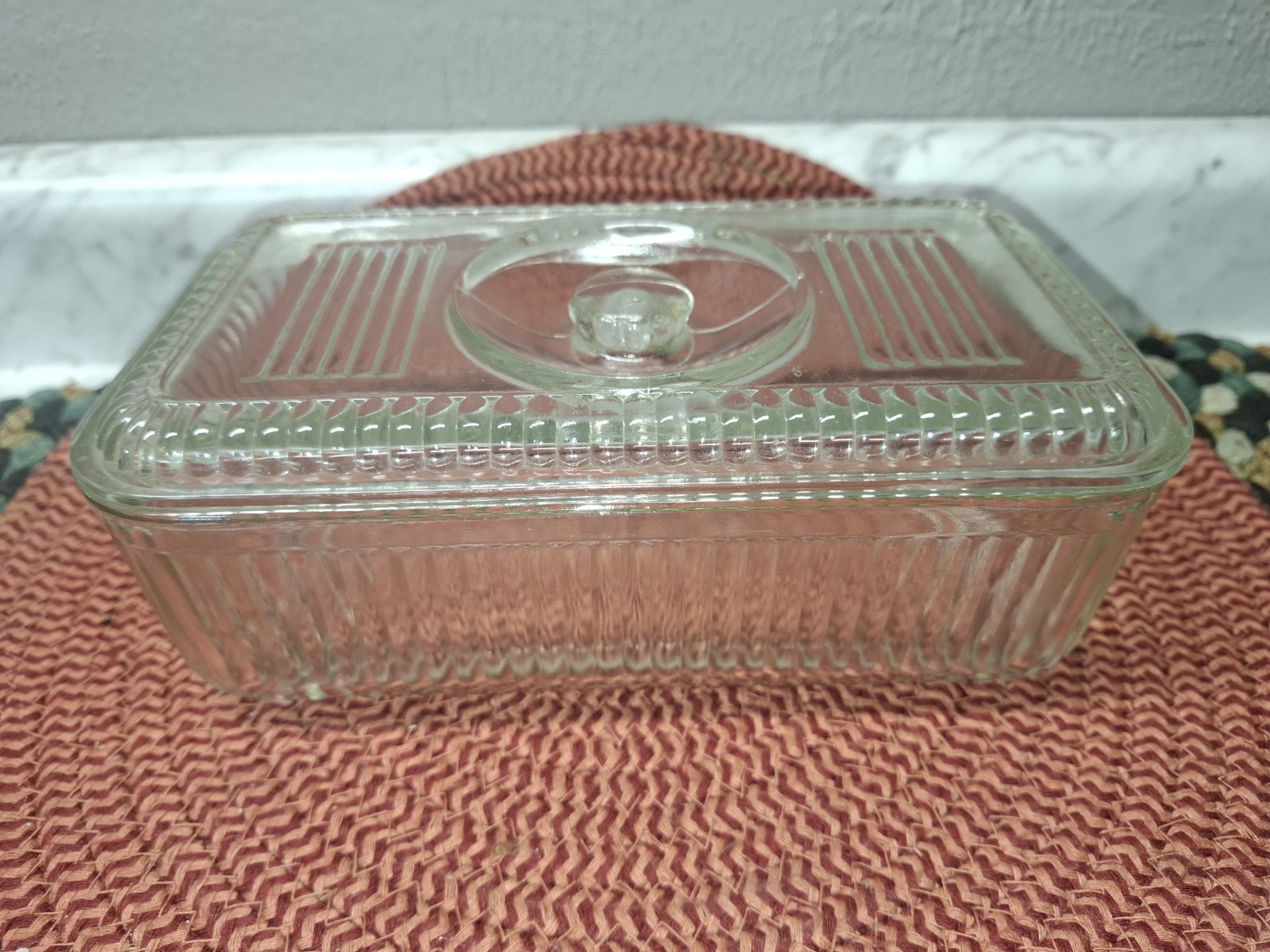 Vtg Anchor Hocking Rectangular Clear Glass Ribbed Refrigerator Dish & Lid Vtg Anchor Hocking Rectangular Clear Glass Ribbed Refrigerator Dish & Lid