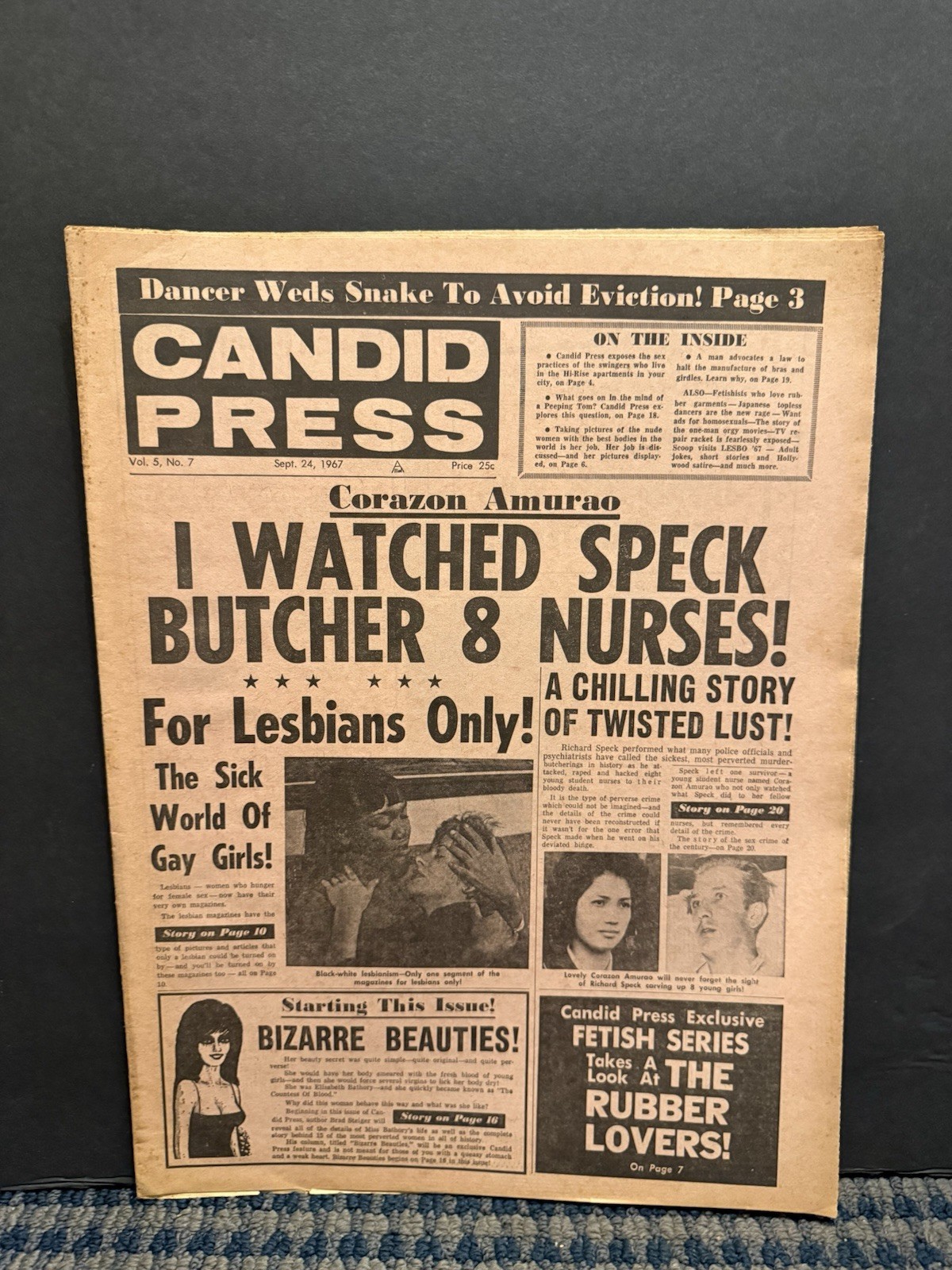 1967 Sept 24th Candid Press Newspaper, Sick World of Gay Girls  (VRN10D)