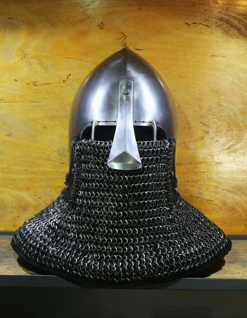 SCA HNB Steel Medieval Combat Bascinet Helmet W Aventail Buhurt Best Christmas