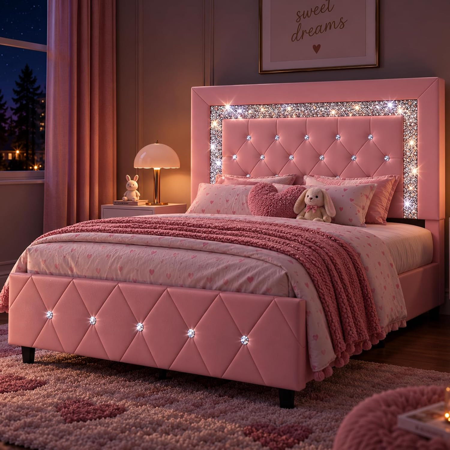 Twin Bed Frame with Headboard, Princess Twin Bed Frames for Kids