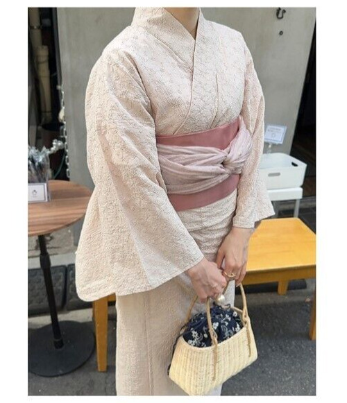 Kimono Yukata Set Grail Light pink floral embroidery Kyoto Summer Clothes  Japan