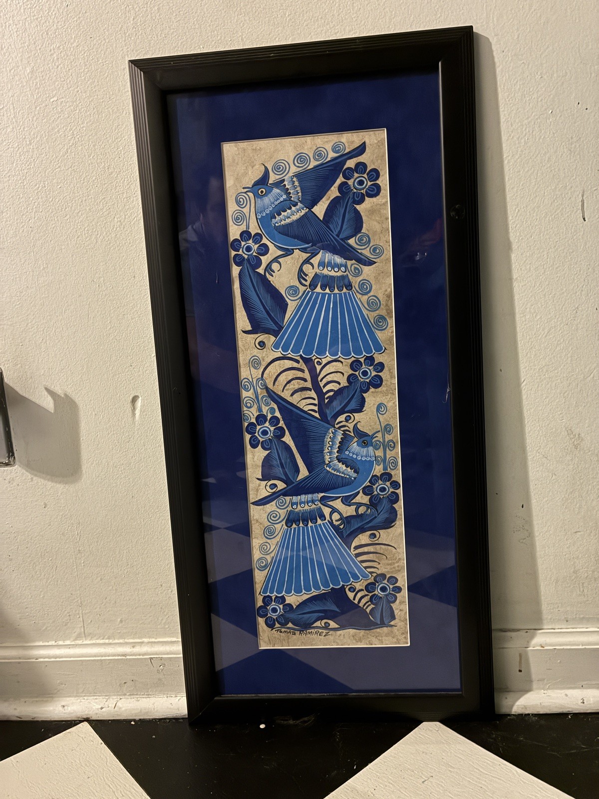 Vintage Mexican custom framed Tomas Ramirez Folk Art print 16x30” Vintage Mexican custom framed Tomas Ramirez Folk Art print 16x30”