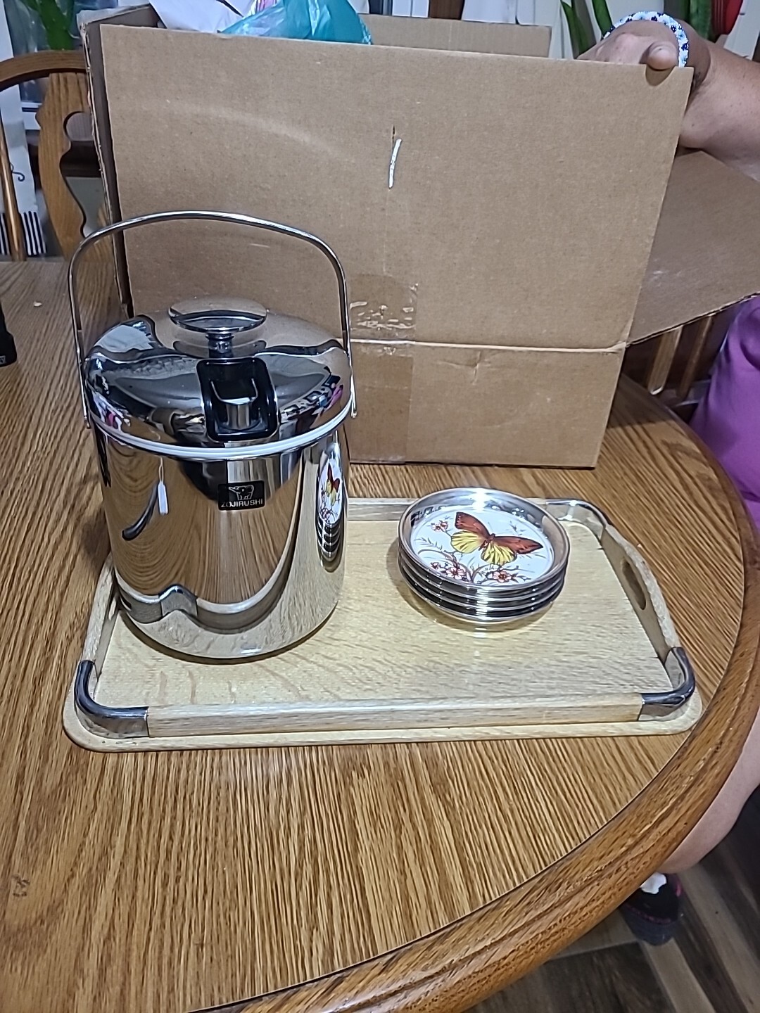 Zojirushi Ice Bucket, Serving Tray And Stainless Butterfly Coaters