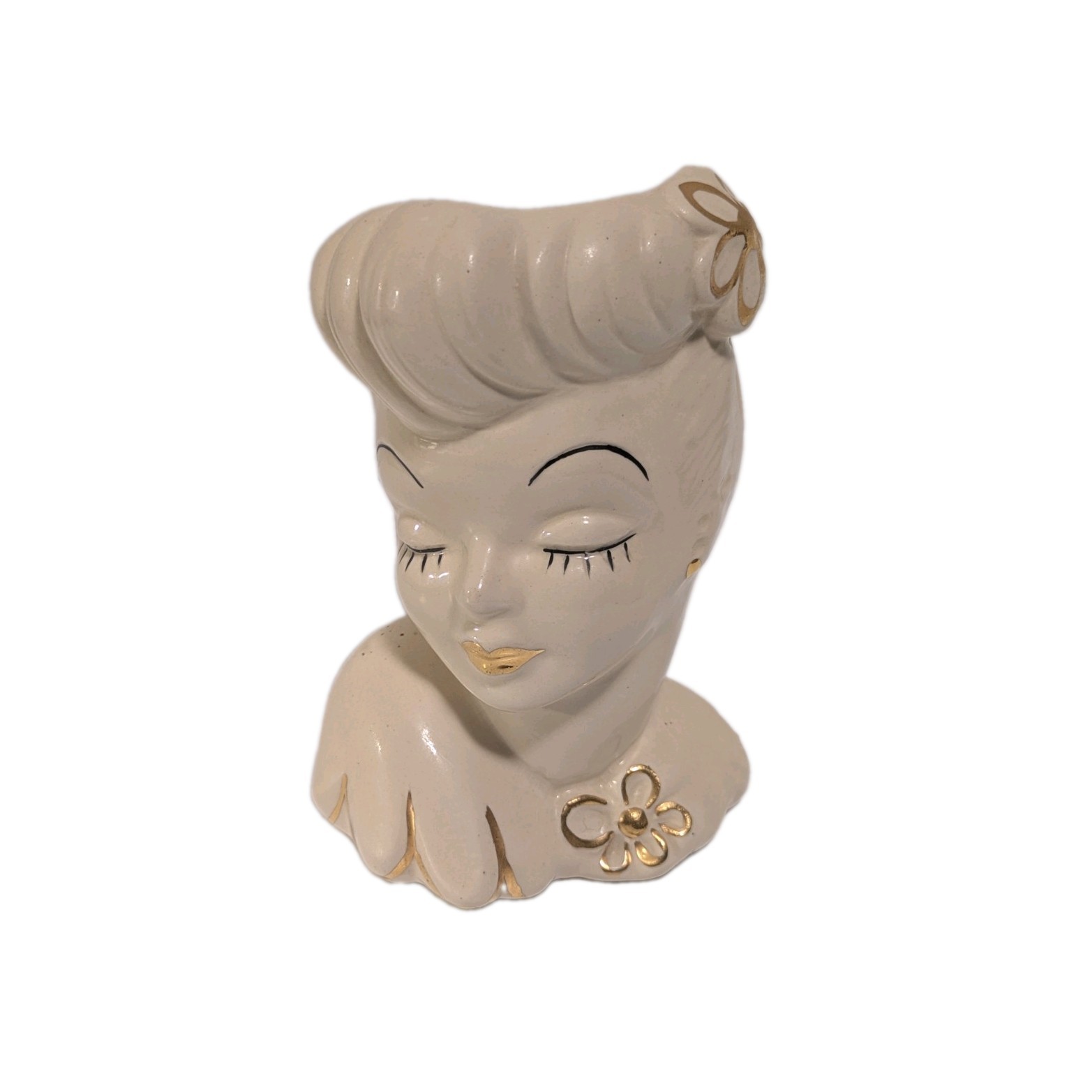 Vintage 50’s Glamor Girls Lady Head Vase USA Gold Trim