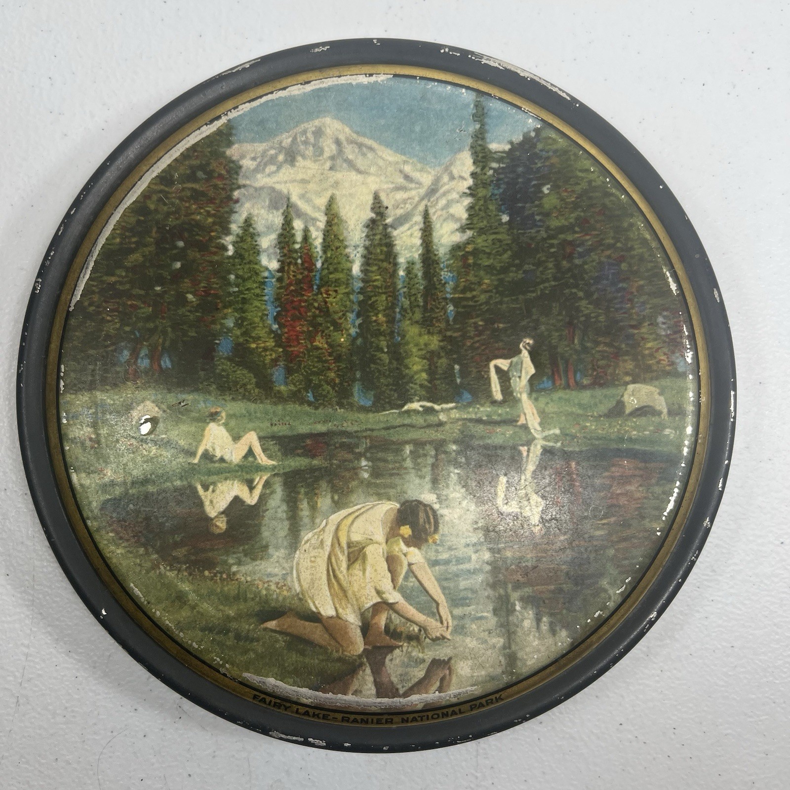 1920s Mount Rainier National Park Fairy Lake CANCO Antique Souvenir Tin NPS 1920s Mount Rainier National Park Fairy Lake CANCO Antique Souvenir Tin NPS