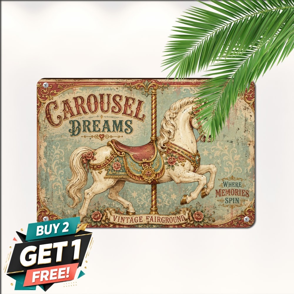 Carousel Horse Circus Theme Metal Sign Vintage Room Wall Decor Plaque 8x12