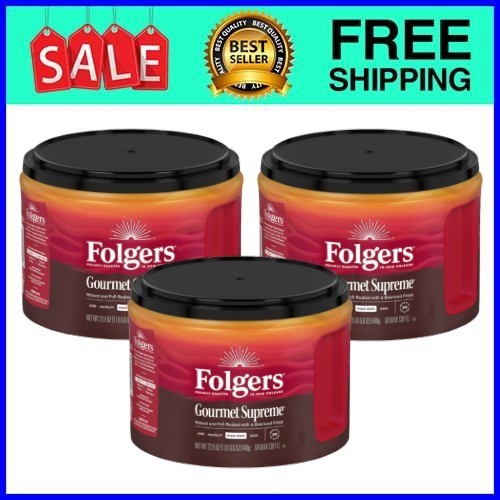 Folgers Gourmet Supreme Ground Coffee, Medium Dark Roast,22.6 oz Canister,3 pack