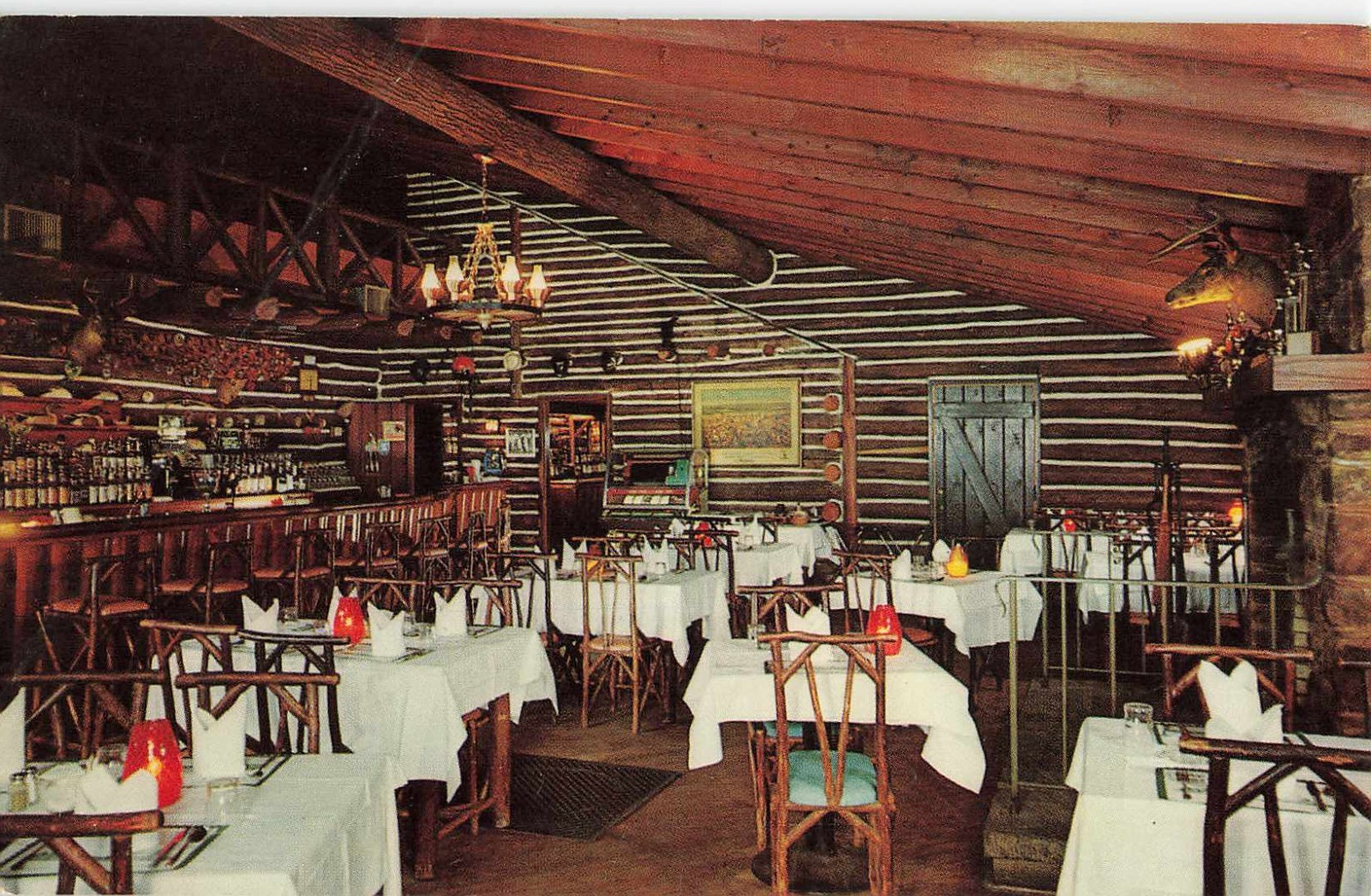 Postcard Manahawkin New Jersey Clayton\'s Log Cabin Restaurant Chrome Vintage