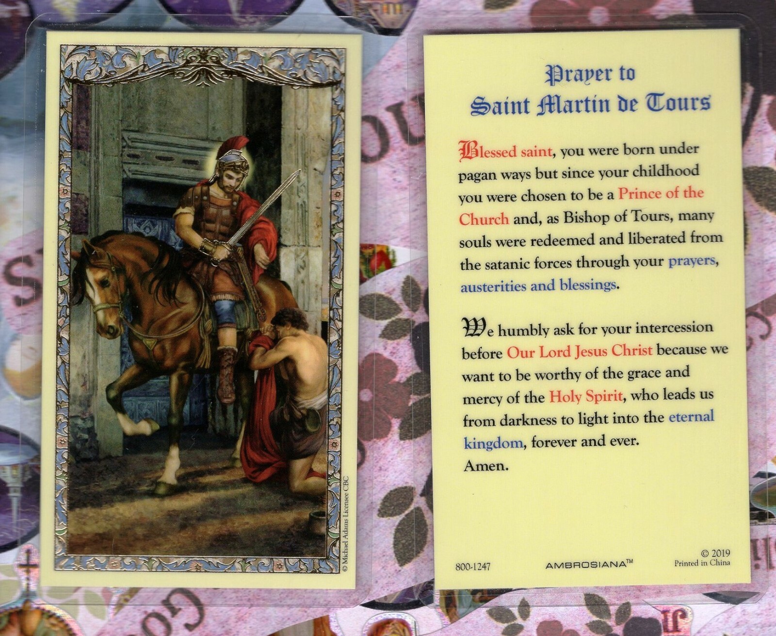 St Martin de Tours + Prayer  - Laminated  Holy Card 800-1247