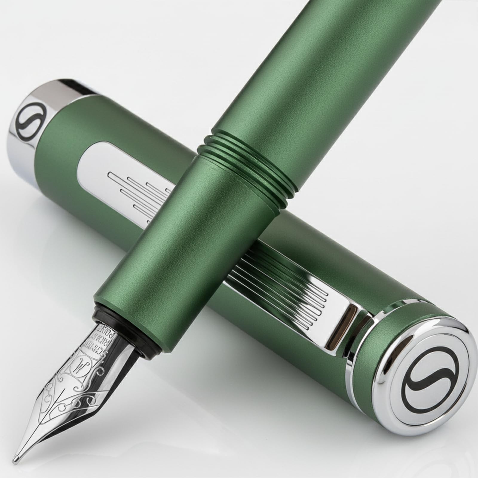 Scriveiner Luxury EDC Fountain Pen 1 Count (Pack of 1), 4. Green with Chrome 