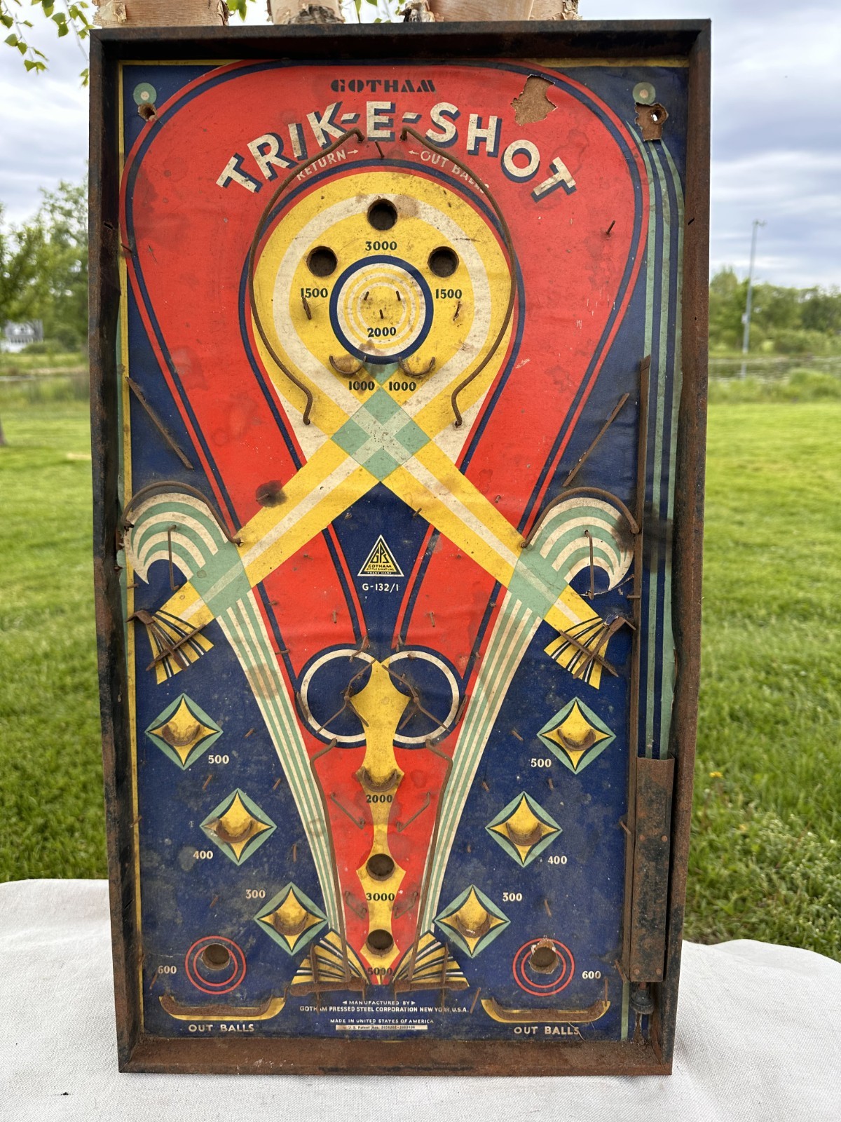Vintage Gotham Trik-E-Shot Bagatelle Pinball Game Art Deco 1936 Marble Game