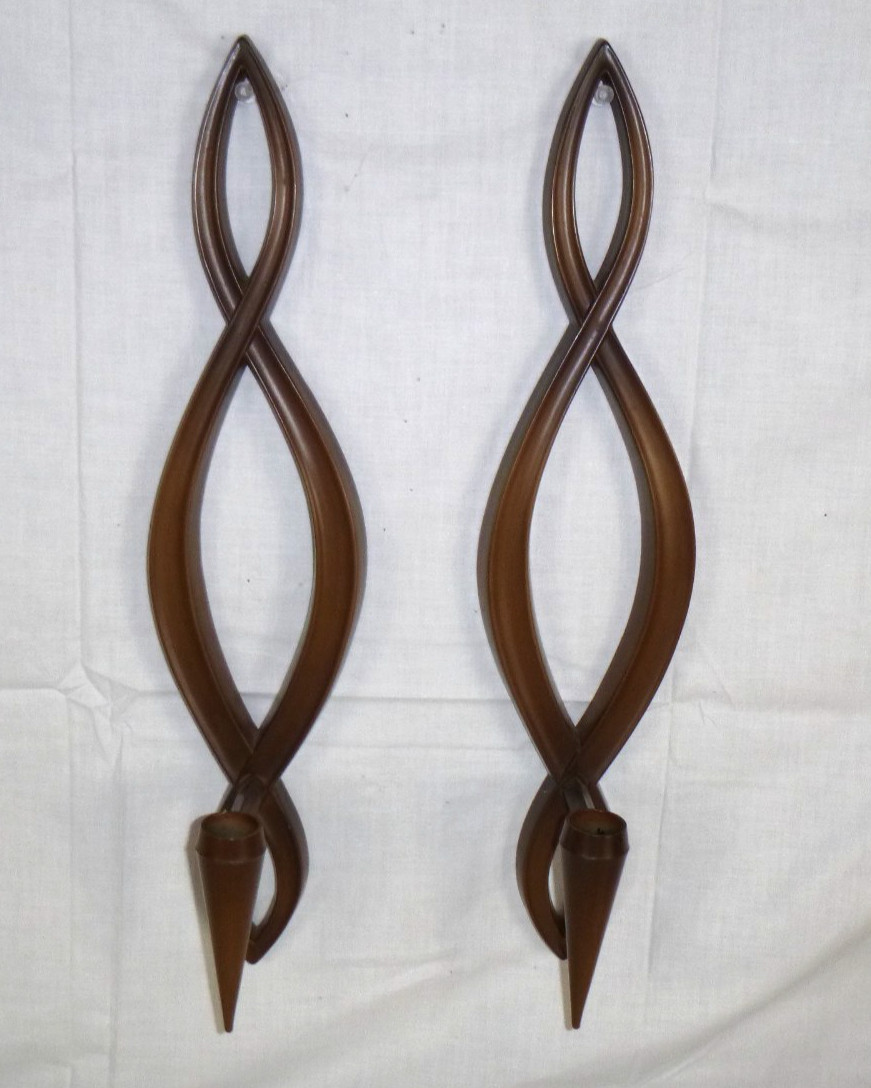 Pr Vtg 1967 Syroco Candle Sconces Wavy Design 16