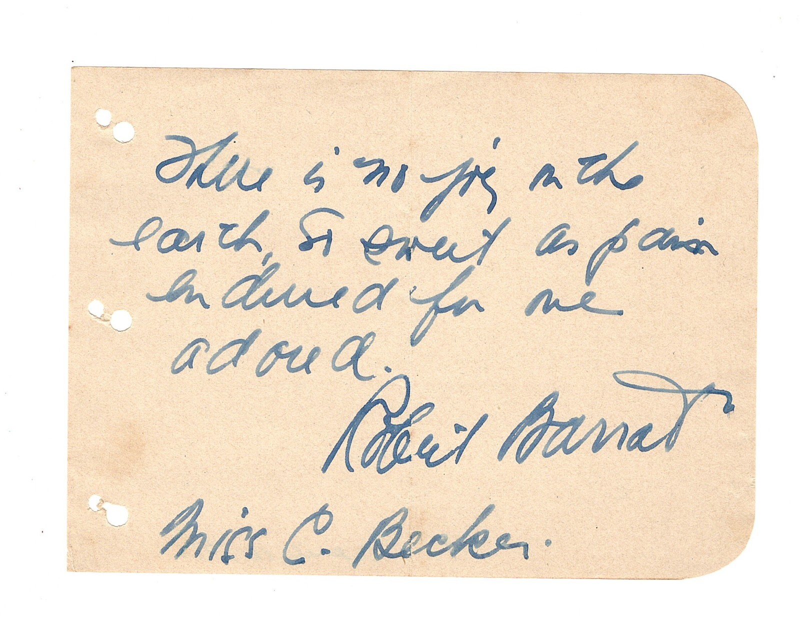 ACTOR ROBERT BARRATT AUTOGRAPH NOTE ON OLD ALBUM PAGE