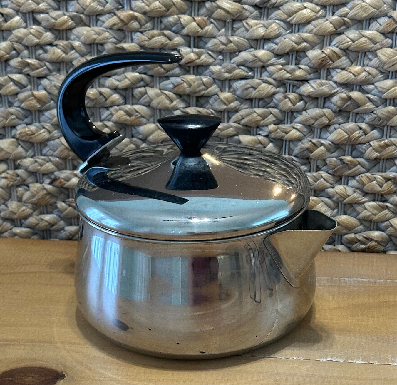 Vtg Farberware 2 Quart Widemouth Tea Kettle Pot Mid Century Modern Curve Handle