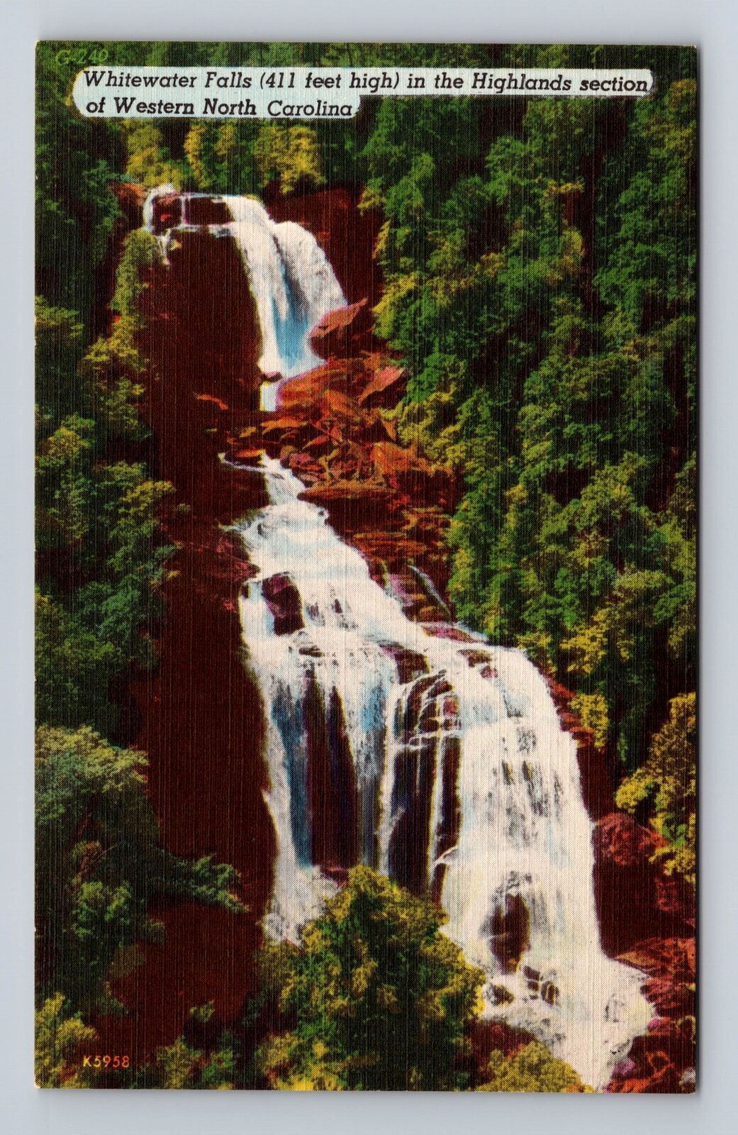 Oakland NC-North Carolina, Pisgah Nat Forest, Whitewater Falls, Vintage Postcard